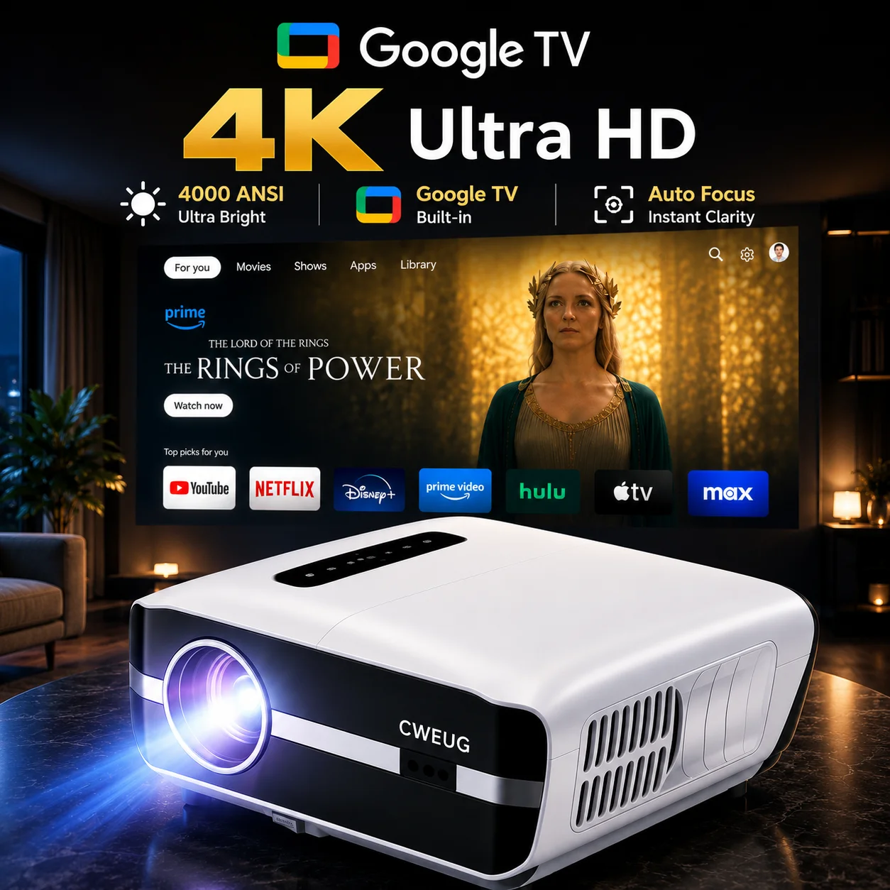 Board Game Movie - NewA9S 4k Projector Auto Focus Daytime