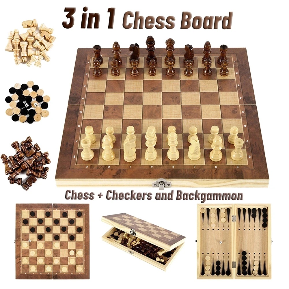 3 in 1 Wooden Checkers Backgam - огляд і ціна Board Game Quacks